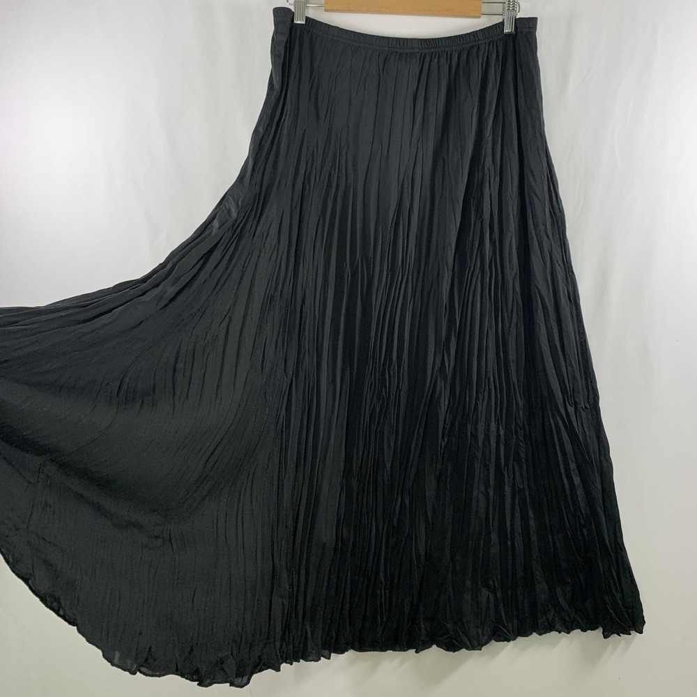 Whimsigoth Crinkle Broomstick Maxi Skirt Sz L Black Boho Witch Lightweight Flowy